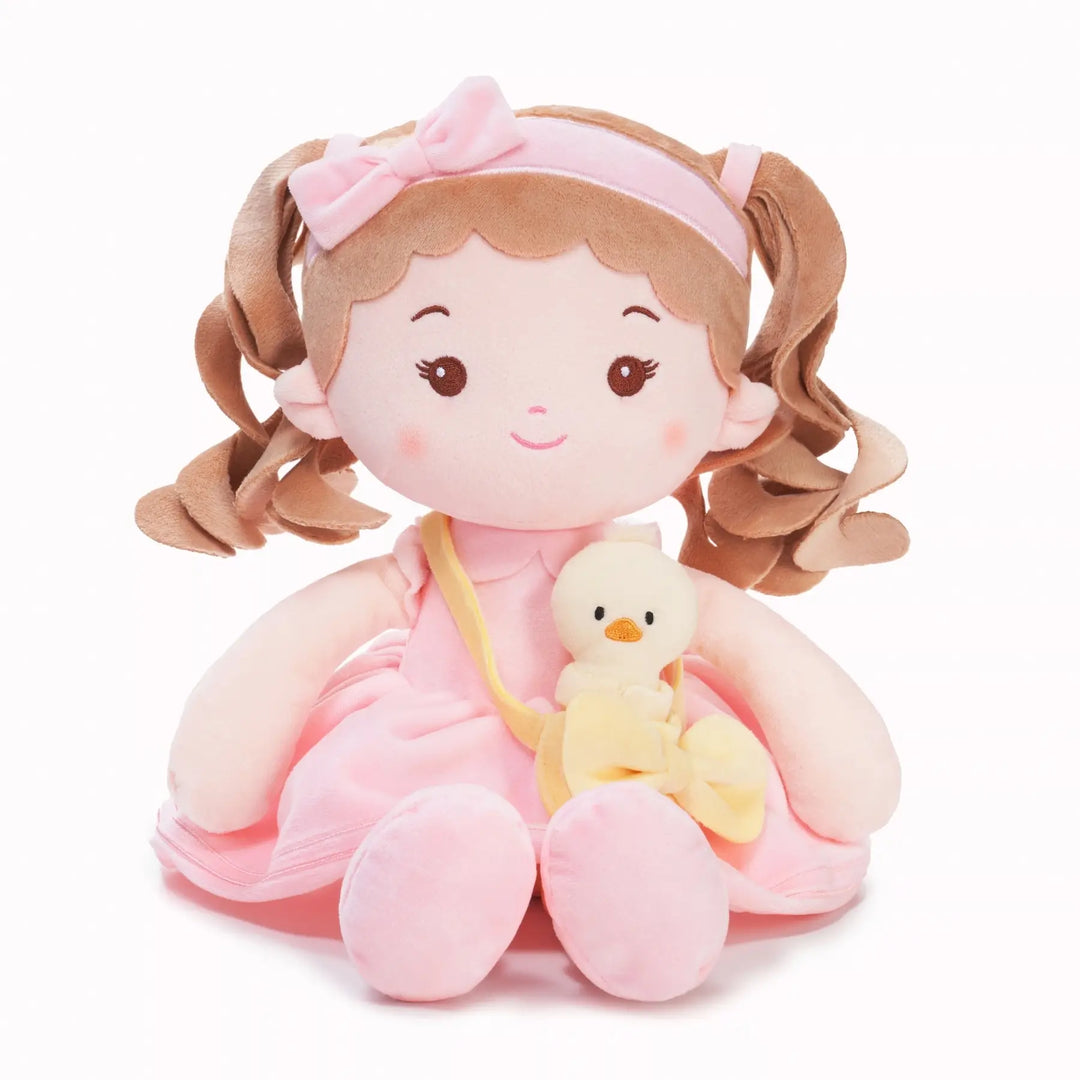 Milly Girl & Her Duckling personalized plush doll for babies, front view