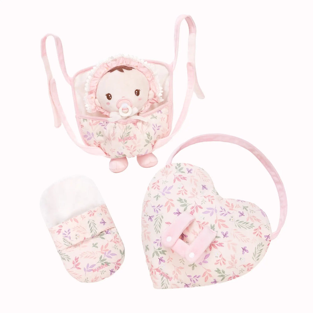 Daisy Baby Girl with Love to Hug Doll Carrier Playset including soft swaddle, carrier, and heart handbag