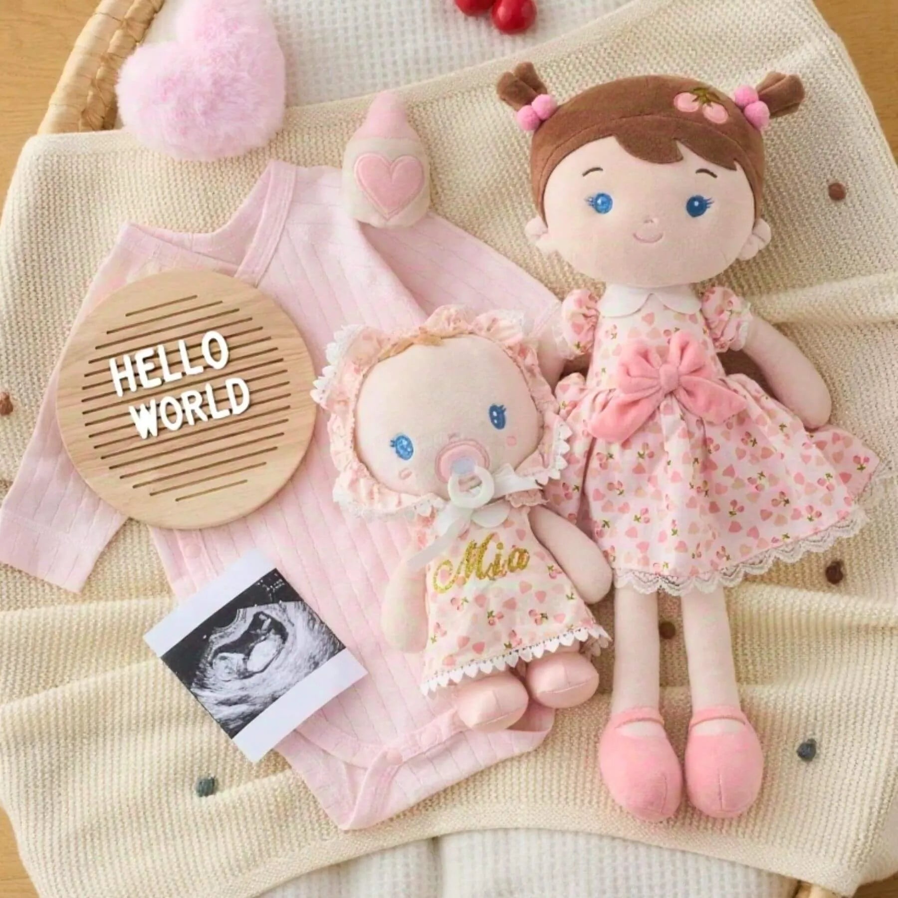 Leyadoll Personalized Baby Doll Gifts Plush Curly Girl Toys with Love 16" Pink Leyadoll Personalized Baby Doll Gifts Plush Curly Girl Toys with Love 16" Pink