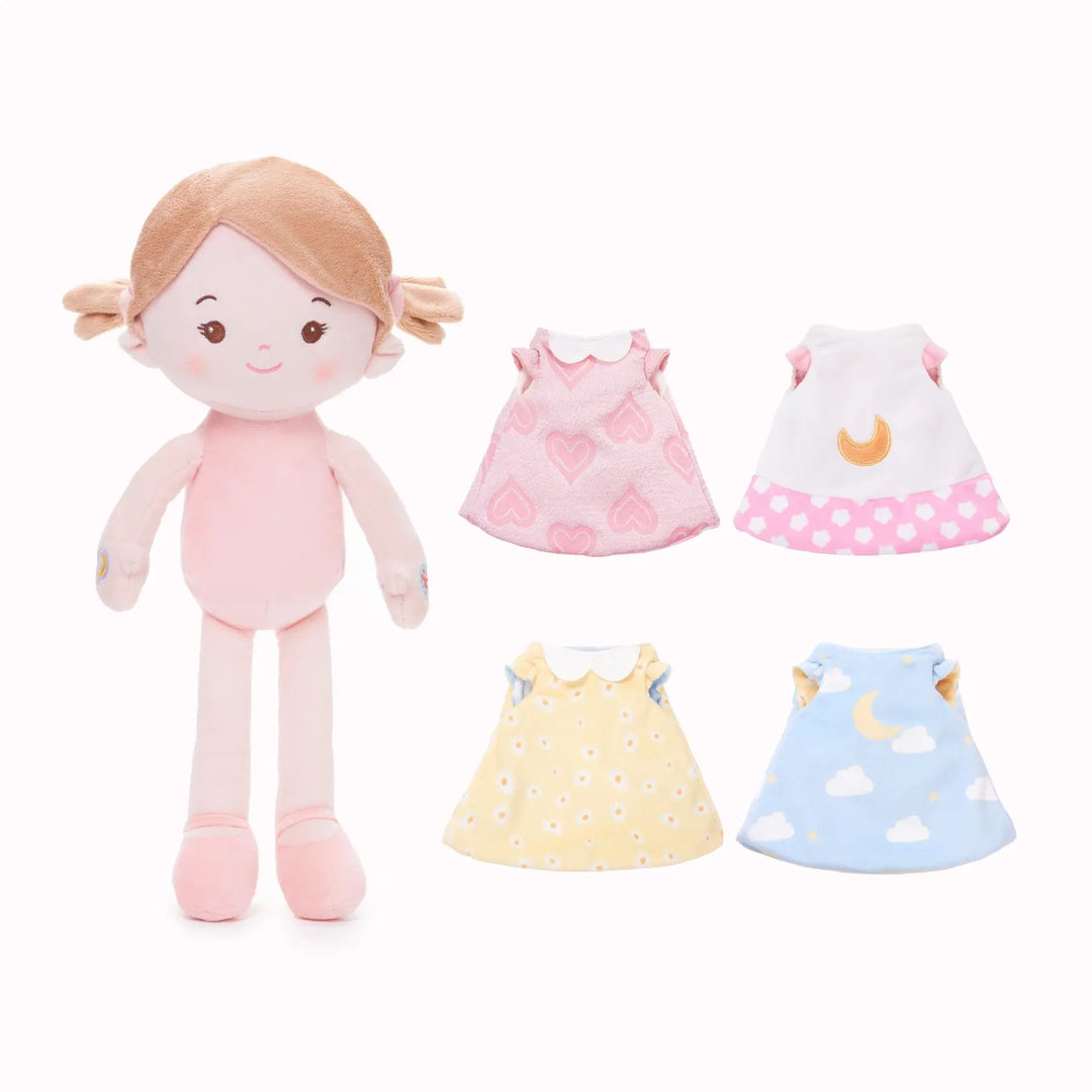 Layla plush doll with two reversible outfits, including one personalized outfit and one free extra dress-up outfit