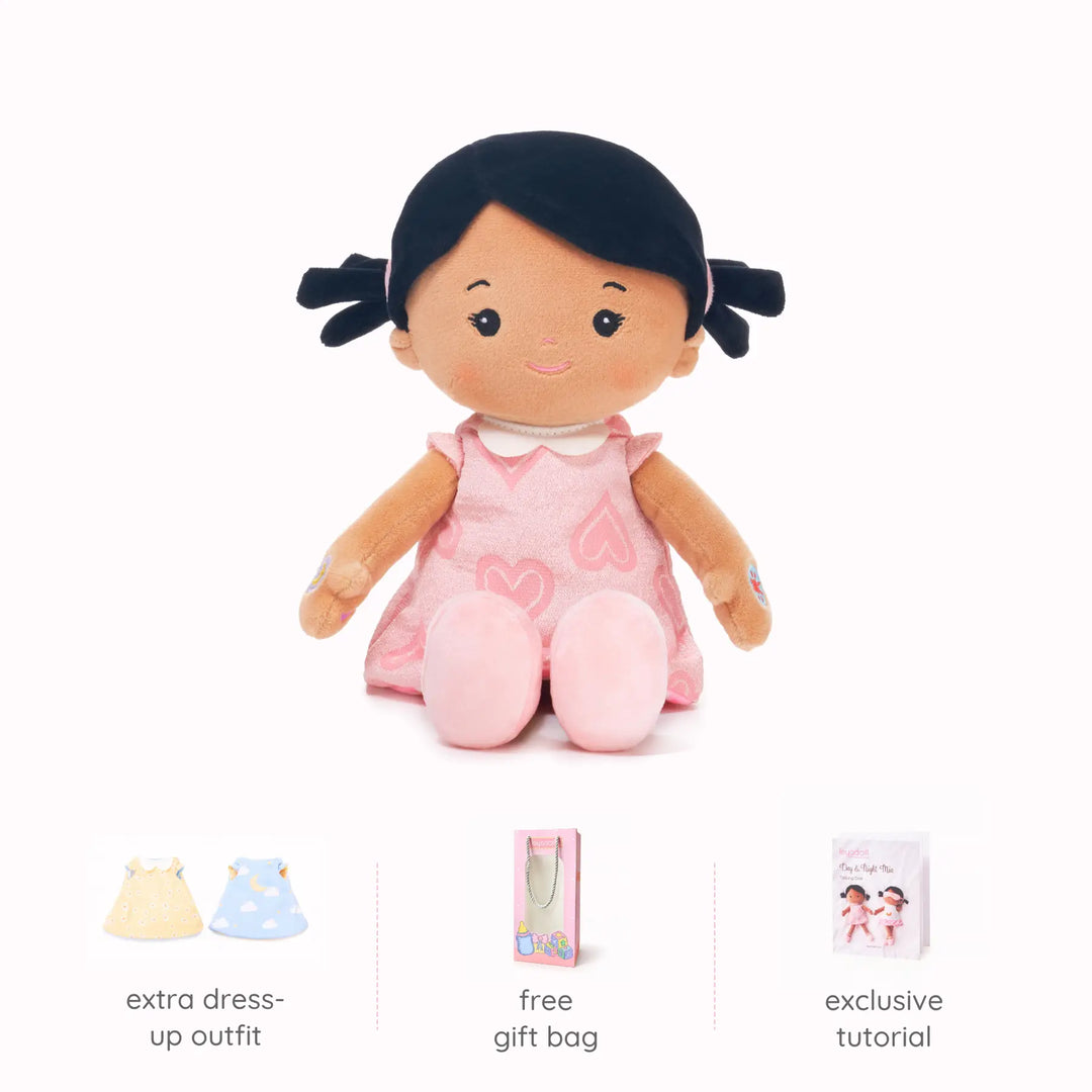 Mia talking doll with free extra dress-up outfit, free gift bag, and exclusive tutorial