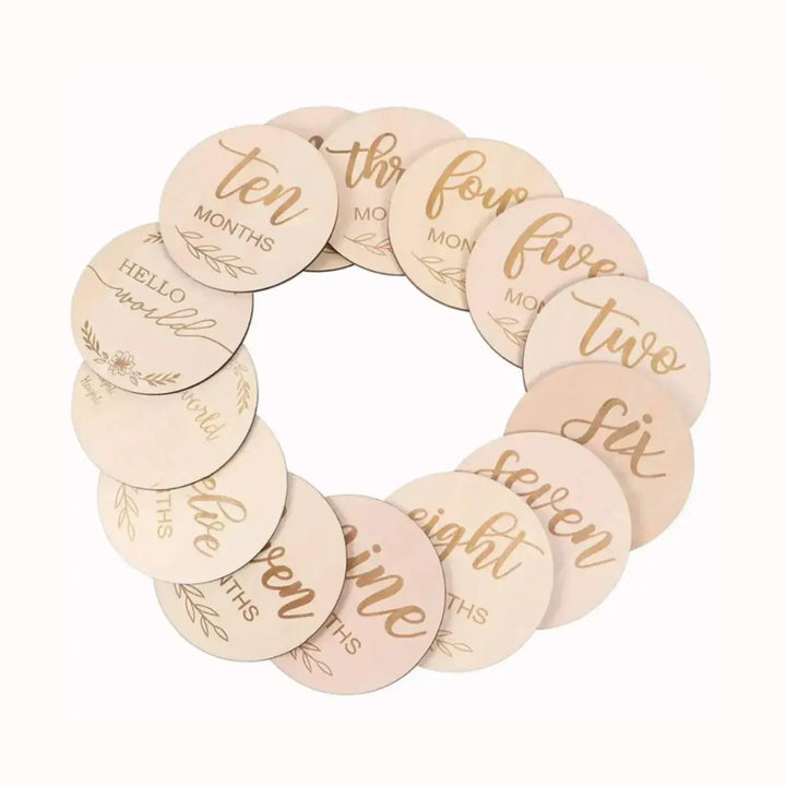 Wooden Engraved Words Monthly Milestone Card Set