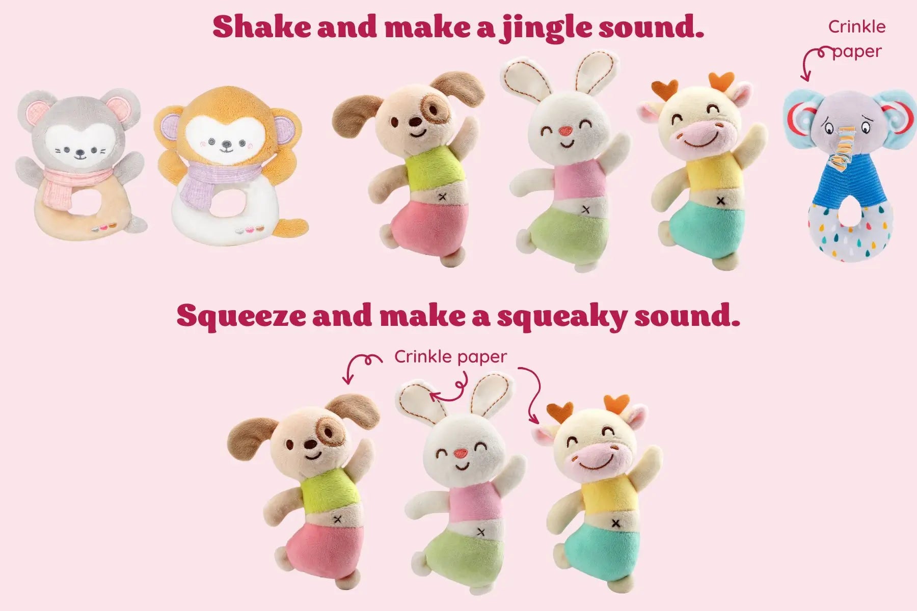 Leyadoll Baby Soft Rattles Shaker Infant Developmental Hand Grip Baby Toys Baby Sensory Learning Toys with Teether Sounds for Baby and Stuff from 3 6 9 12 Months Old Leya Doll